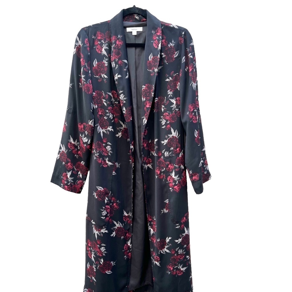 Kensie Dark Floral Shawl Collar Rose Noir Trench Midi Coat/Dress Size XS - Picture 9 of 15